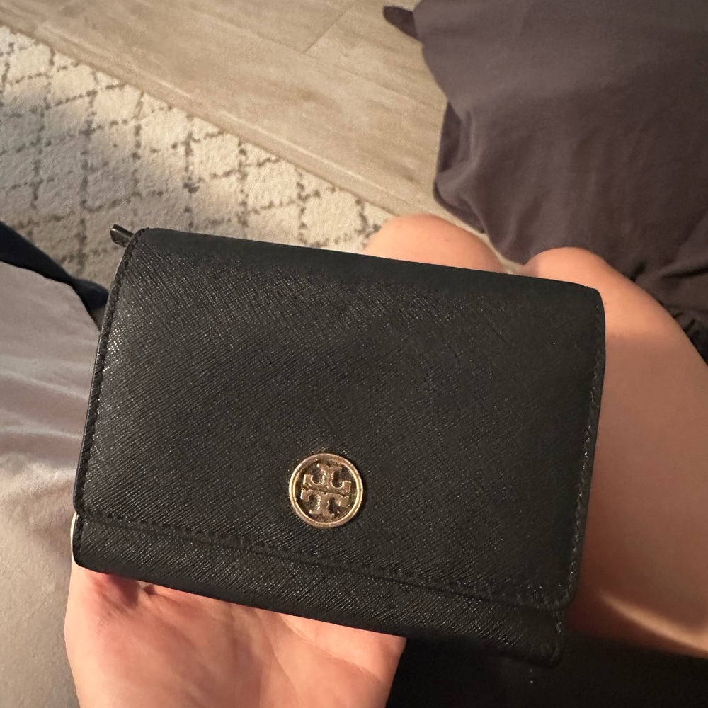 Tory Burch Black Wallet with Gold Logo